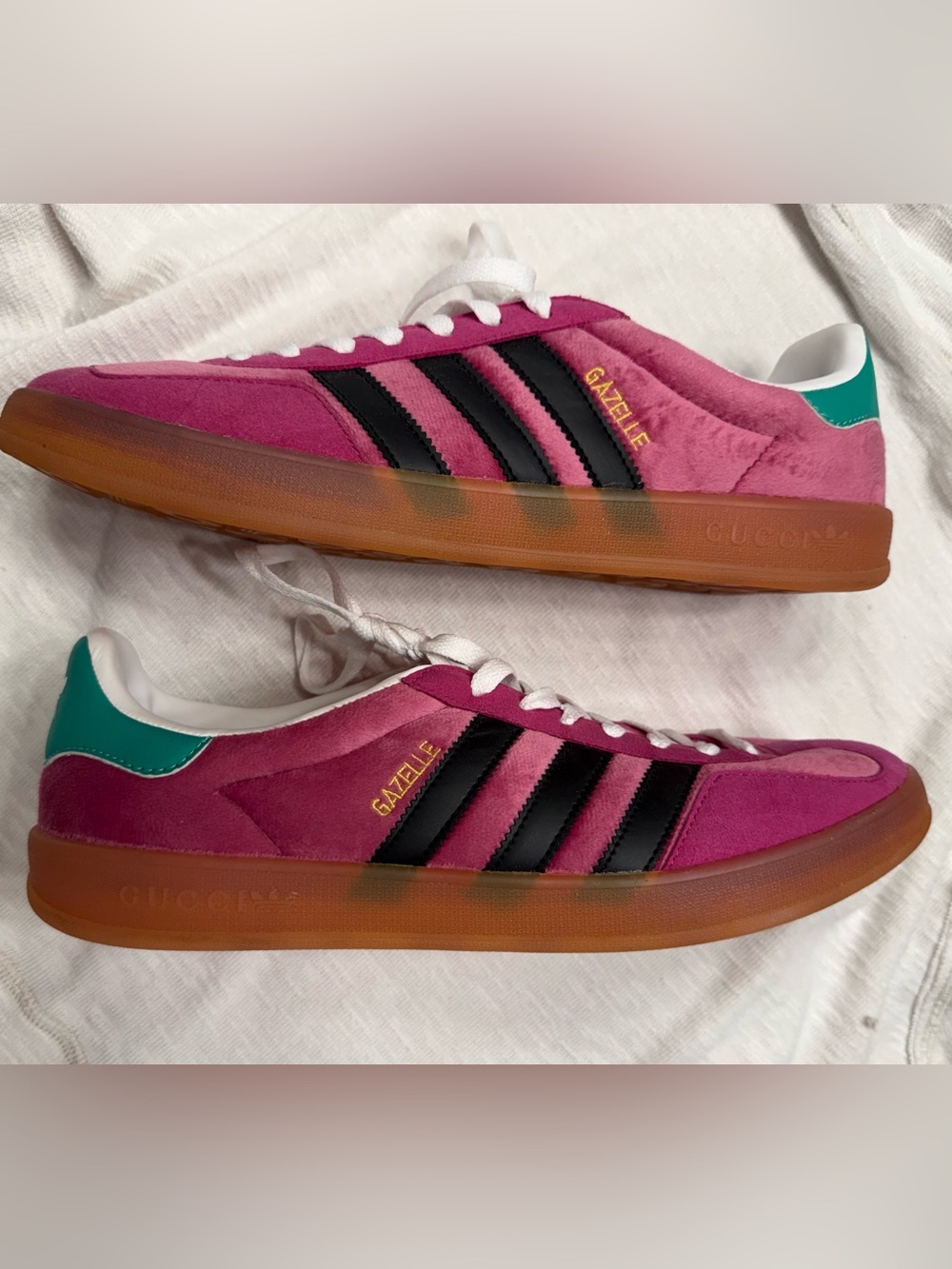Inspired Gazelle Women’s Suede Sneakers in Fuchsia Pink with Black Stripes